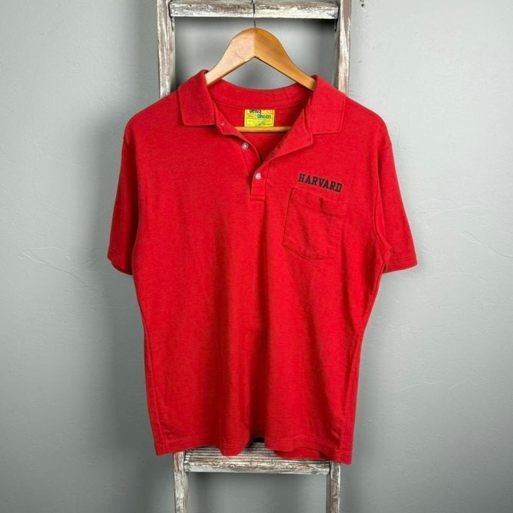 Vintage 80s Velva Sheen Harvard Polo Collared Shirt size Medium, USA made